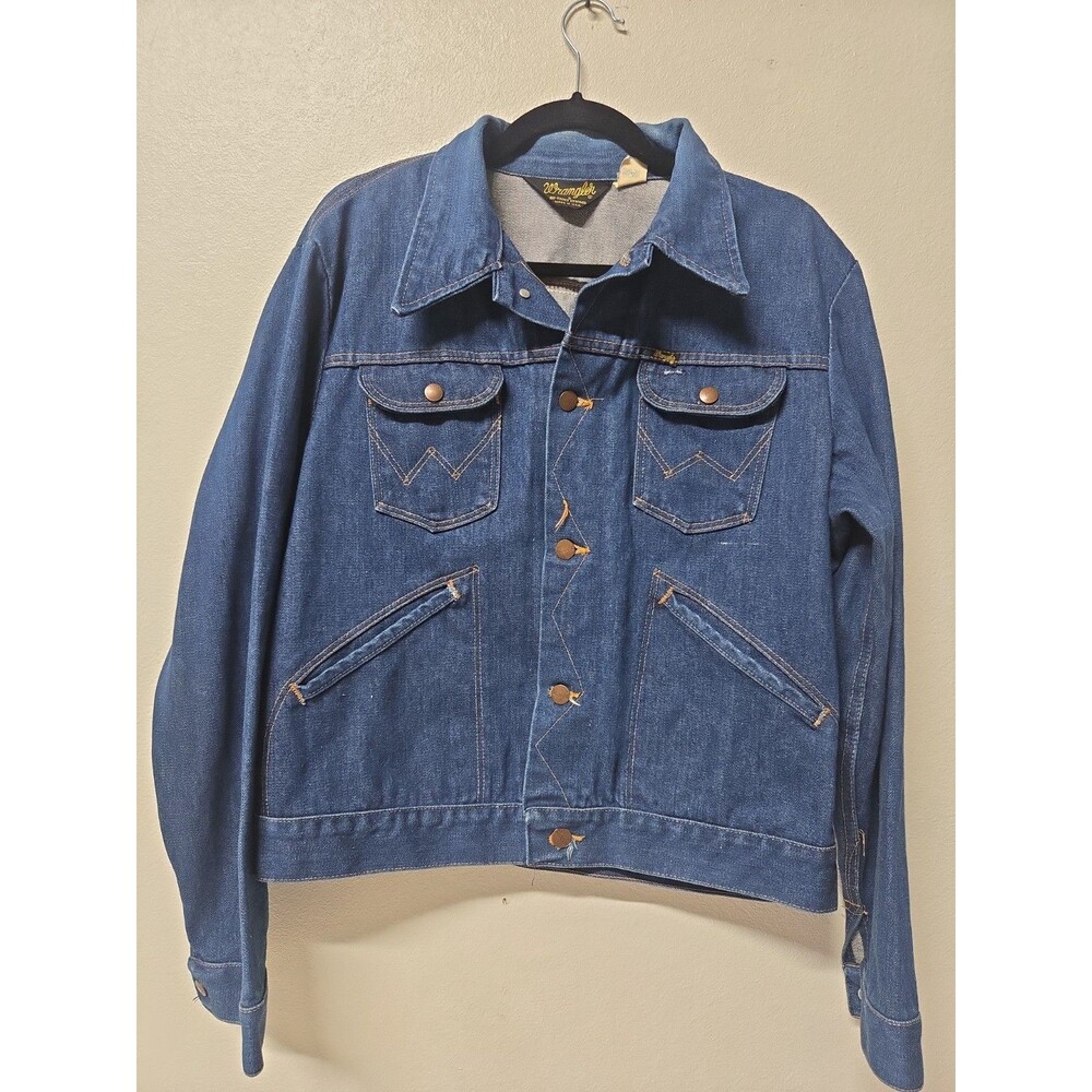 Vintage Wrangler No Fault Denim Jacket 74126NV Made in USA Size 44 Trucker 70’s
